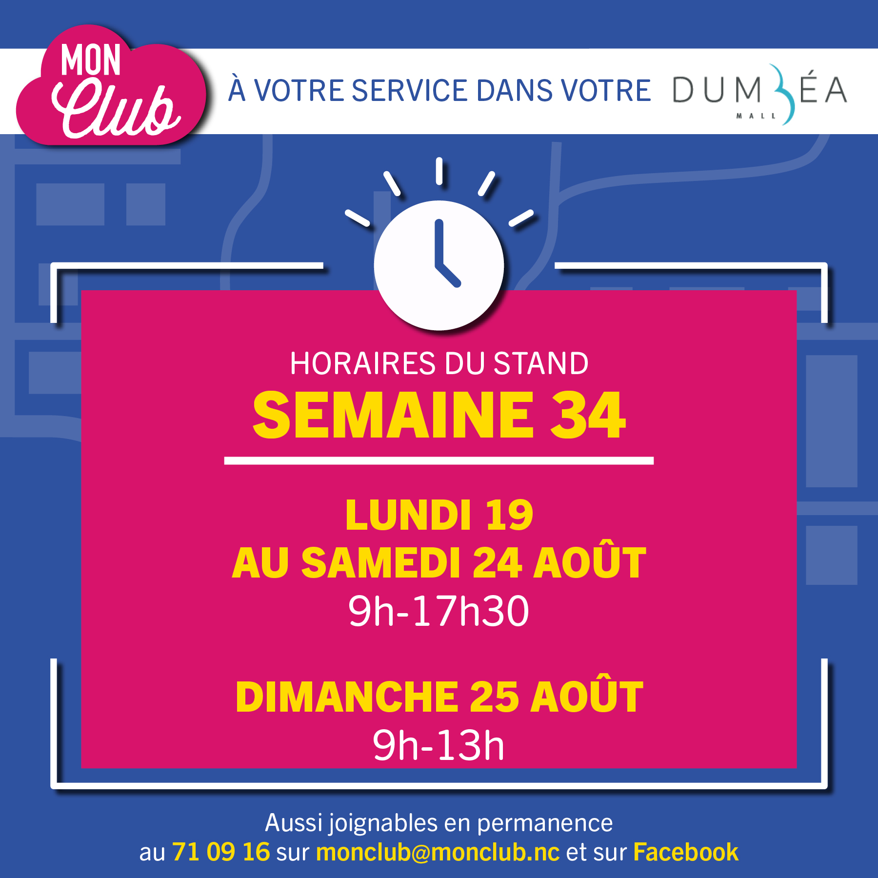 🗓️ Nos horaires pour la semaine 34