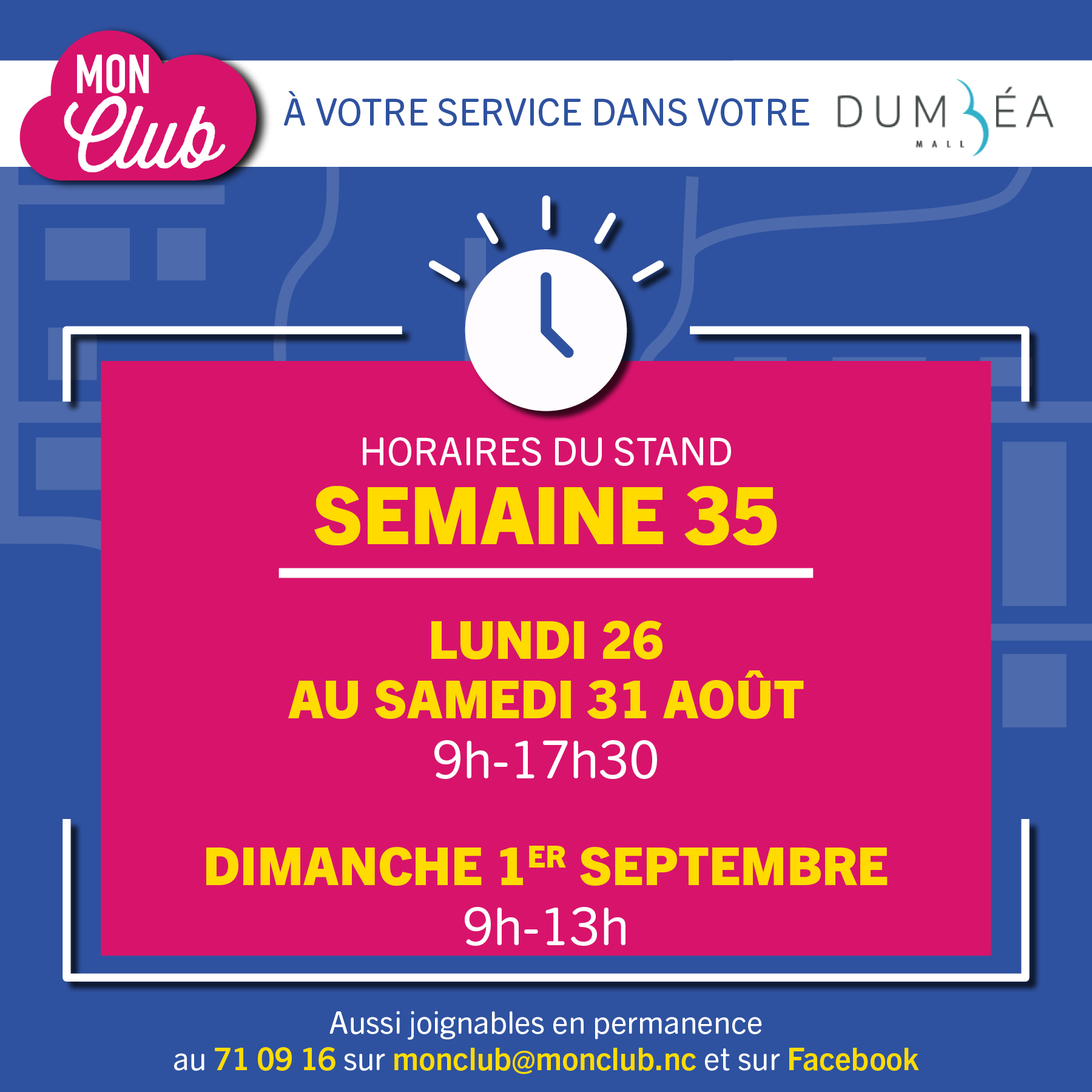 🗓️ Nos horaires pour la semaine 35