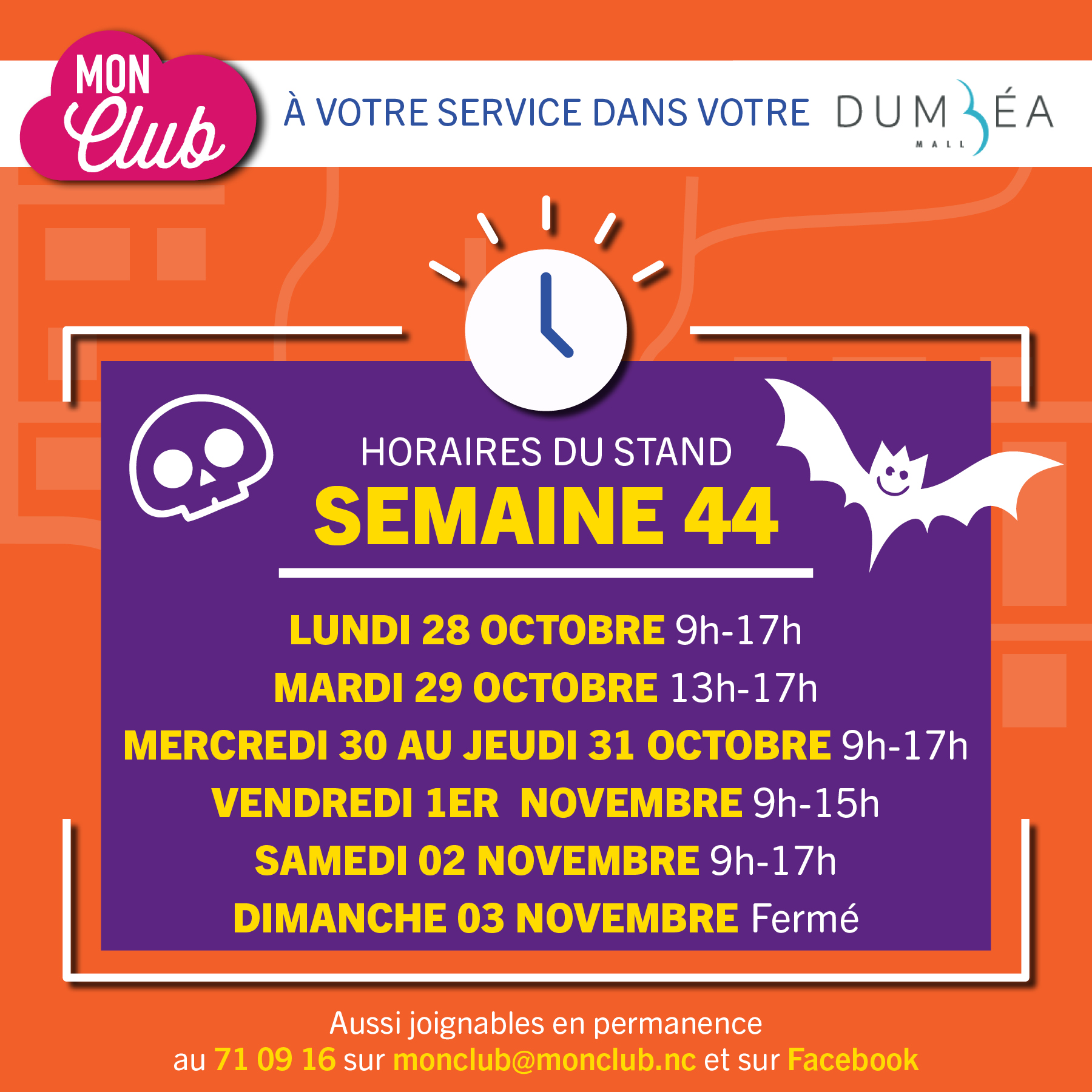 🗓️ Nos horaires pour la semaine 44